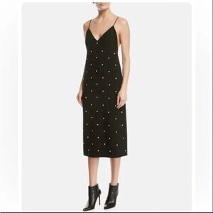 TIBI neve cami midi beaded slip dress polka dot crepe black size 10